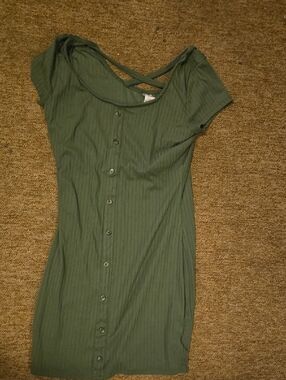 No Boundaries Olive Green Ribbed Top with Button Detail